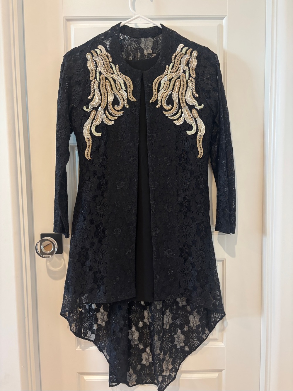Black Lace High-Low Kurti coat 3 piece